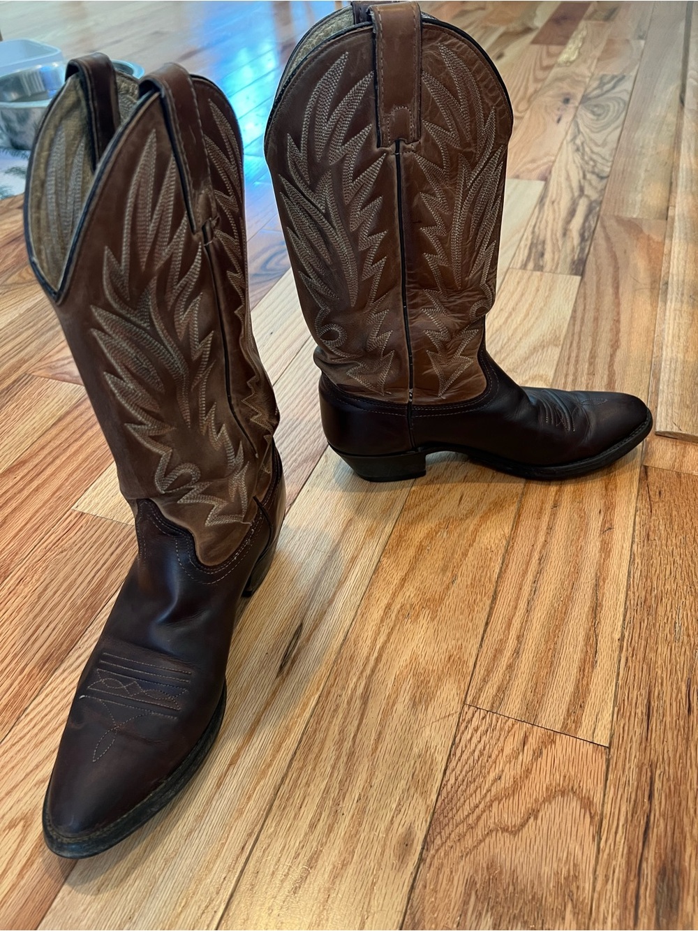 Tan and Dark Brown Leather Cowboy Boots